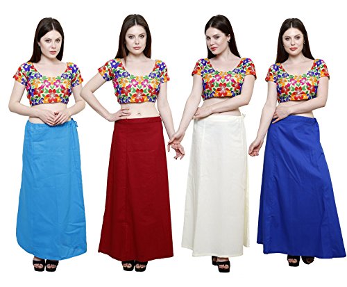 Image of Pistaa's combo of Women's Cotton Best Plain Solid Indian Readymade Inskirt Saree petticoats