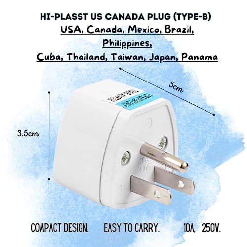 Image of Hi-Plasst India to USA Type B Plug Adapter (Pack of 3) Universal Travel Adapter for US, Canada, Mexico, Japan, Thailand | Converter for Indian Plugs for Laptop, Camera, Chargers (10A 250V)