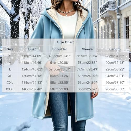 PXQIRMR Winter Coats for Women Hooded Fleece Lined Zip Up Long Coat - image 4