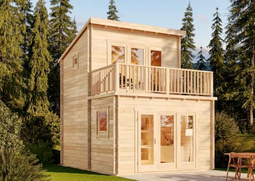 Alpholz Garten-und Freizeithaus Manhattan Blockhaus aus Holz, Holzhaus mit 44 mm Wandstärke, Terrasse, Schlafboden