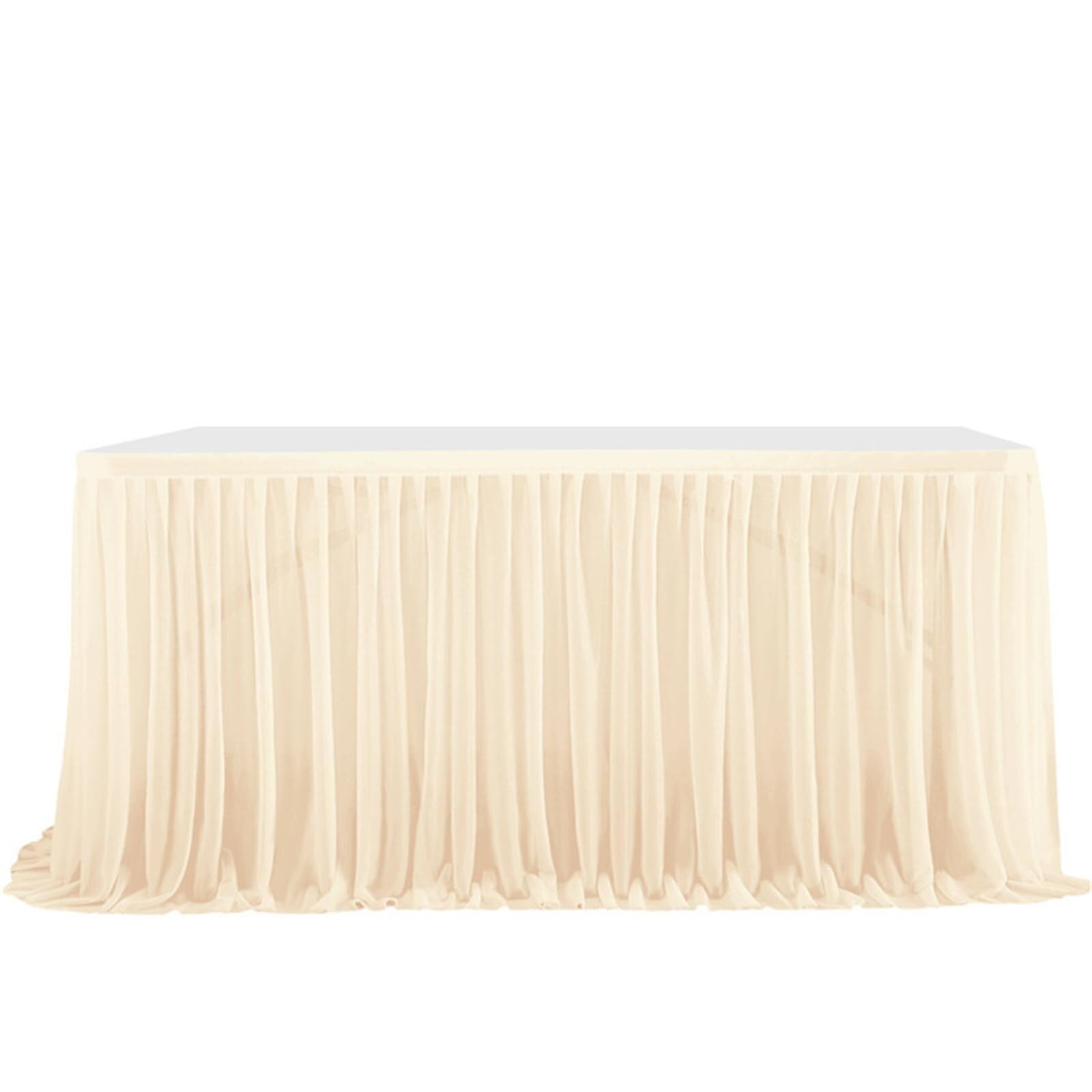 WWQQKJ Tulle Table Skirt, Romantic Fluffy Tulle Desk Gauze for Cakes, Birthdays, Baptisms, Wedding Tables, Christmas Decoration(Champagne,6FT/183x77cm)