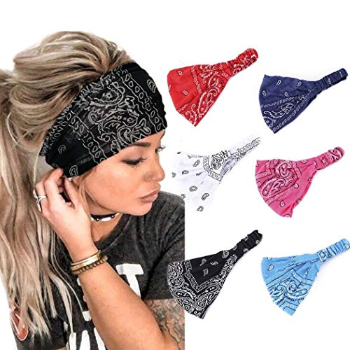 Bohend Boho Headbands Wide Flower Hair Band 6PCS Boho Bandeau Stretchy Athletic Daily Use Hair Accessories for Women and Girls (B)