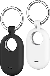 Tobfit 2-Pack Holder Case Compatible with Samsung Galaxy SmartTag 2, Protective Silicone Case for Galaxy Smart Tag 2 with Keychain for Pets,Keys,Luggage and More - Black+White-picture-22
