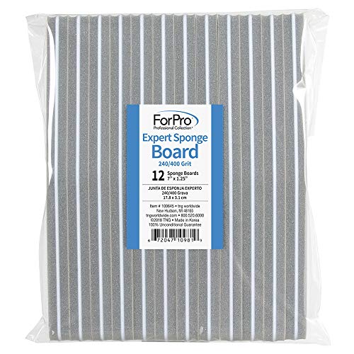 ForPro Professional Collection Expert Sponge Board, 240/400 Grit, Double-Sided Nail Board, 7" L x 1.25" W, 12-Count