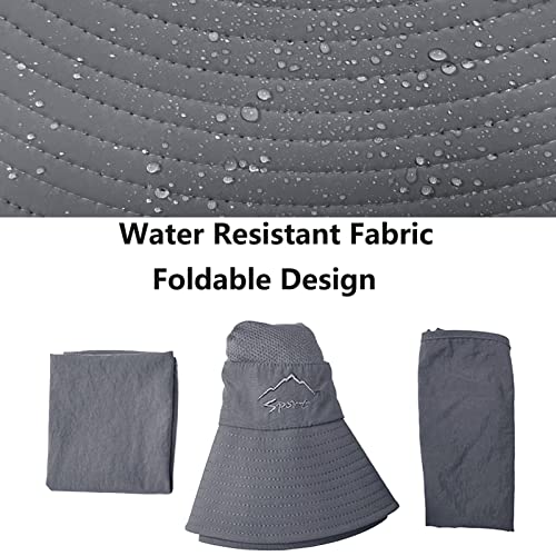 Upf 50+ Sun Fishing Hat For Men Women Wide Brim Hat With Detachable Face Cover & Neck Flap Dark Grey #TOP5