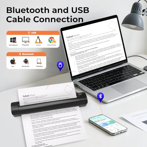 Image of Portable Inkless Wireless Printer Small & Travel-Friendly, Prints On 8.5 inchx11 inch US Letter /Legal, A4 & A5 Thermal Paper Works with Android, iOS & Laptop(with 10 Folded Thermal Paper)