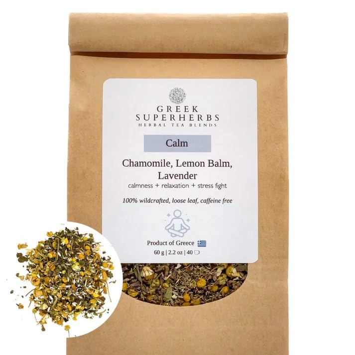 Calm Tea | Loose Herbal Tea for Relaxation | Lavender Buds, Chamomile Flowers, Lemon Balm Leaves | 100% Wild Crafted, Caffeine Free, Natural, Earthy Flavor | 30G (1.1OZ)