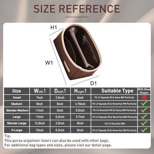 Image of Doxo Purse Organizer Insert & Base Shaper 2pc Set, Felt Handbag & Tote Bag Fit LV Speedy 20(S-Brown)