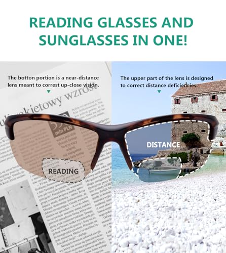 Image of Eyekepper Bifocal Sunglasses for Women Men, Rectangular Frame | Outdoor Sports Bifocal Reading Sunglass, with Readers Built in, Mens Tinted Sun Reader Bifocals, Ladies Cheater,Wrap Half Rim
