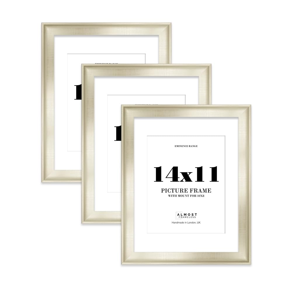 14x11" Silver Picture Frame with 10x8" Mount - Shabby Chic Photo Frame with Distressed Finish, Wall Hooks and Kickstand, 32mm Edge - 3 Pack