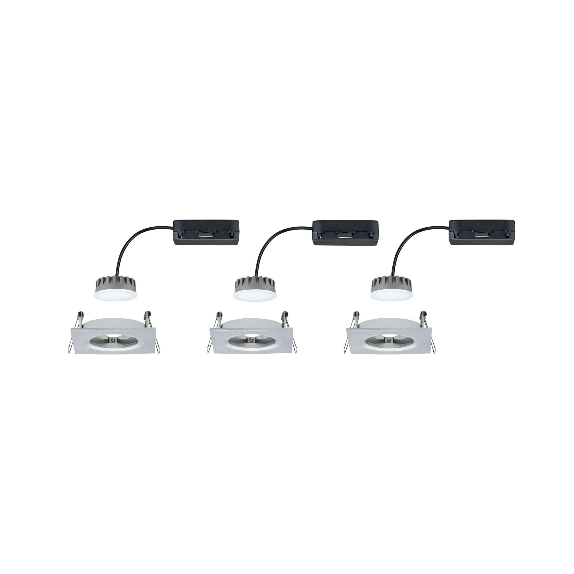 Paulmann 938.95 Juego de luminaria empotrable Premium Coin Slim, cuadrada, fija, LED 3x6,8 W 2700 K 230 V 51 mm, aluminio torneado/aluminio 93895 Foco, foco empotrable, luminaria empotrable