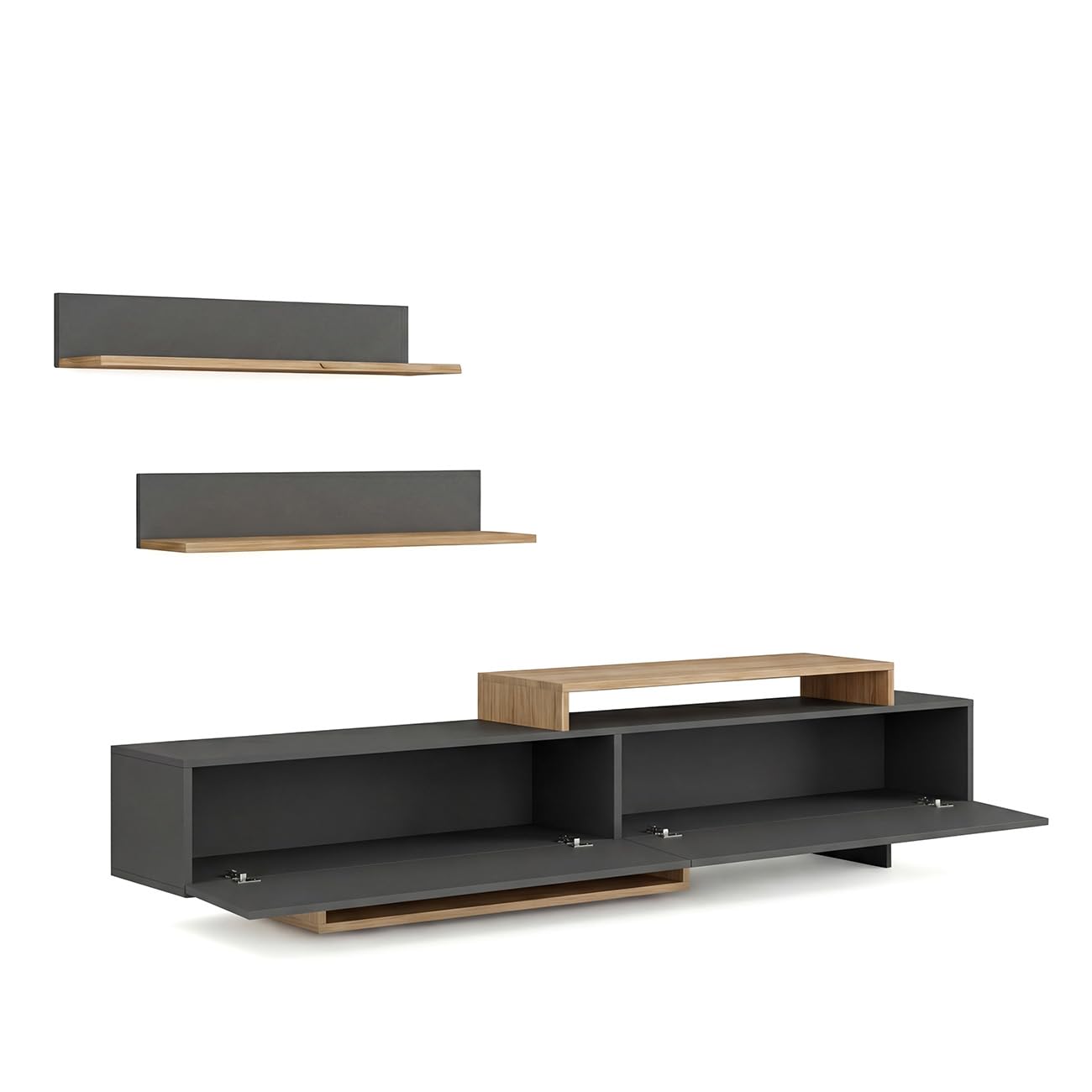 duehome | Mueble de Salón, Composición Modular de TV, Modelo: Bender 200, Acabado en Gris Grafito y Alpino, Medidas: 200 cm (Largo) x 33 cm (Fondo) x 46 cm (Alto)