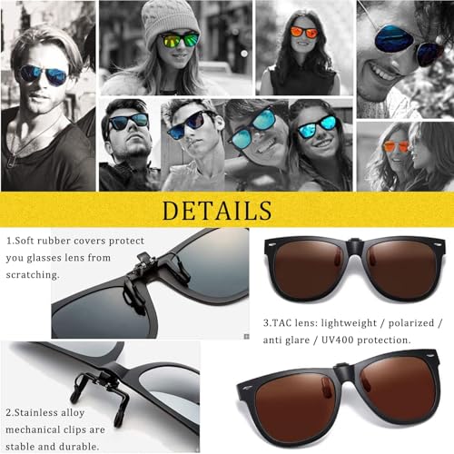 Polarized Clip On Sunglasses Over Prescription Glasses Anti-Glare UV Protection Flip-up Sun Glasses4