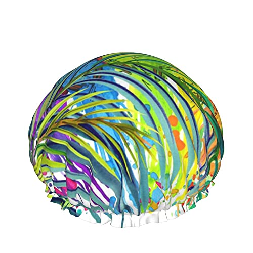 Haelhorneger 異なる色のオウム 防水シャワーキャップ 繰り返し ヘアキャップ 二層 旅行 温泉化粧帽 ナイトキャップ ふわふわ 柔軟 耐久性 便利