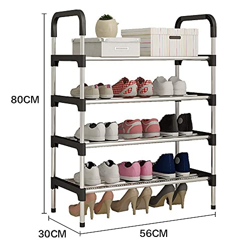 Image of Shoe Rack for Home - Adjustable & Stackable Waterproof Open 5-Tier Shoe Rack for Closet Entryway, Bedroom, Outdoor,Multi-Purpose Carbon Steel Shoe Stand (Black, 4-Shelf-SS)