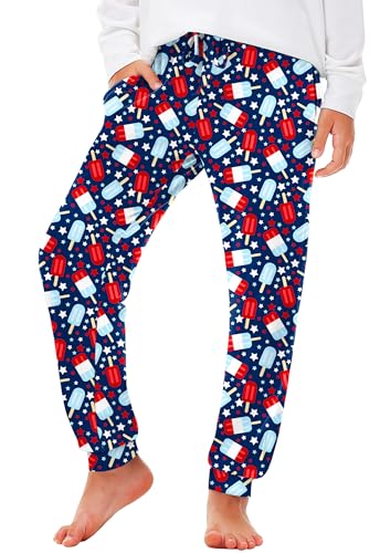 Image of Deerose 4th of July Pants American Flag Drawstring Sweatpants with Pockets 5-14 Years