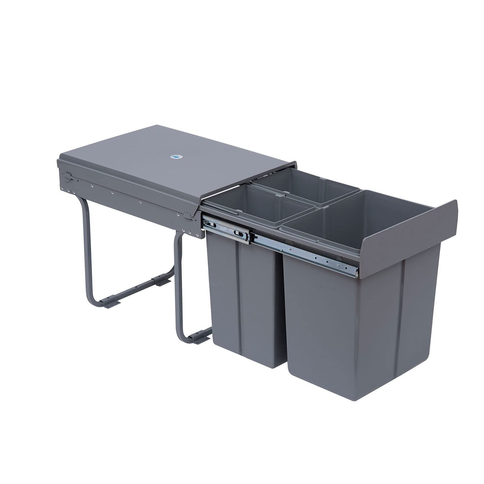 HOMCOM Cubo de Basura Cocina bajo Fregadero Papelera de Cocina 3 Contenedores de Reciclaje 1x20L y 2x10L Clasificación de Residuos Metal y Plástico 48x34,2x41,8 cm Gris