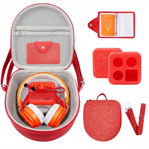 Image of Hard Case Compatible with Yoto Mini (2024 Edition), 3-in-1 Travel Bundle: Silicone Cover + Case with Shoulder Strap (Fits Mini Player & Headphones) + Up to 10 Card Holder for YOTO Cards (Red)