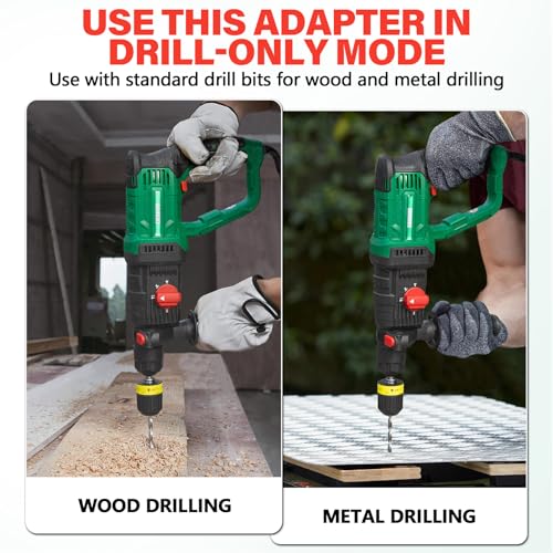 Image of 1 inch SDS-Plus Lightweight Concrete Rotary Hammer Drill w / 1 /2 inch Adapter | 9 Amp Corded Electric 7.2 Lbs 4 Functions & Reverse Variable Speed Safety Clutch Rotomartillo w / 3 Drill Bits 2 Chisels Case