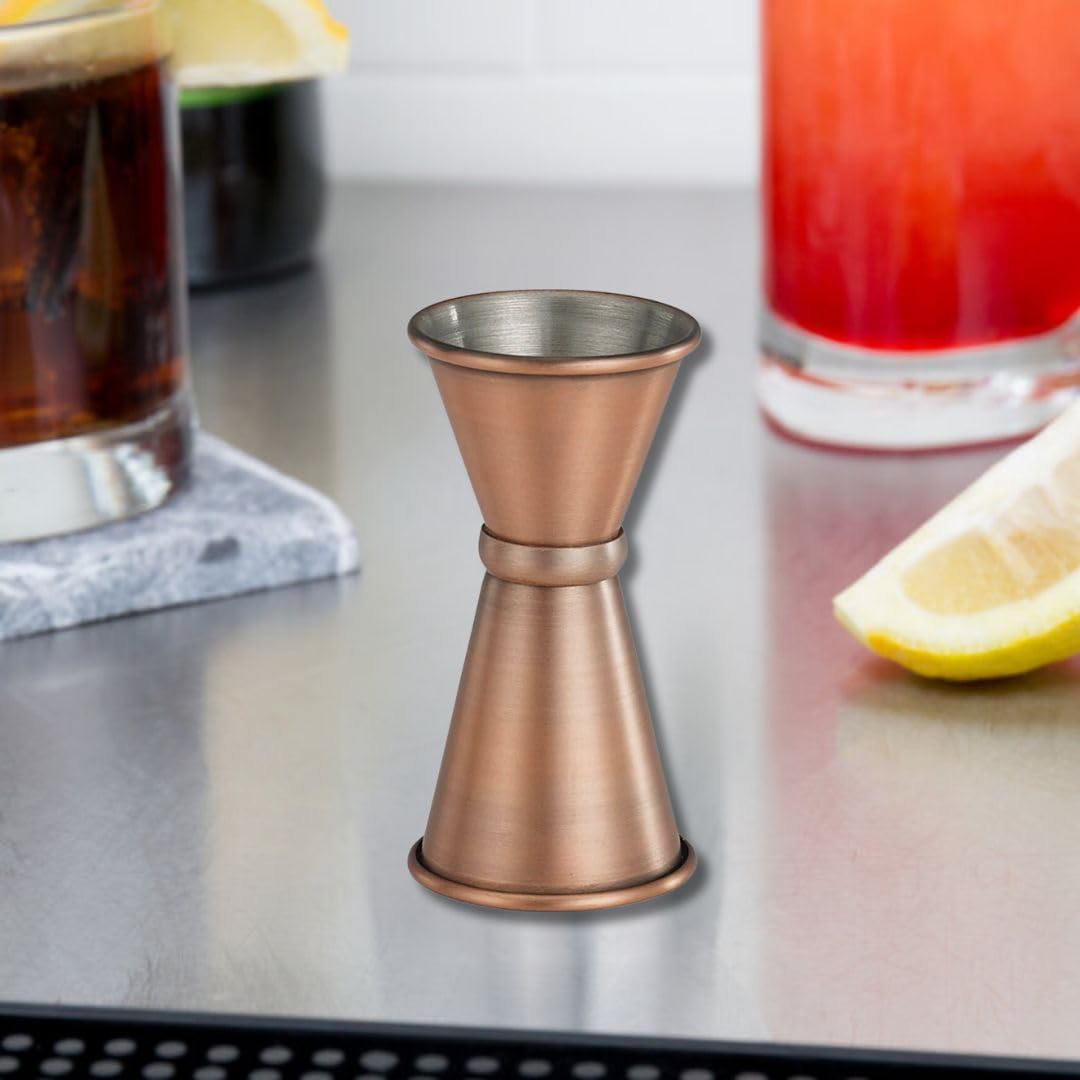 Soro Essentials- 1/2 oz x 3/4 oz Stainless Steel Jigger Antique Copper- Double Cocktail Jigger Bartending Measuring Jigger Bartender Tools for Shot Liquor Alcohol Home Bar Drink Kitchen