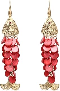 Fish Earrings for Women, Cute Animal Fishbone Tassel Earrings for Girls, Handmade Braided Shell Fish Dangle Earrings Hypoallergenic, Fish Bone Bohemian Drop Earrings, Beach Ocean Fish Earrings Studs, Fish Jewelry Gifts Funny Earrings