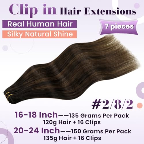 Image of LaaVoo Clip in Hair Extensions Real Human Hair Balayage 18 Inch Human Hair Extensions Clip Ins Full Head 7pcs 130g