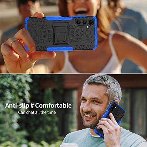 Iokmax Samsung Galaxy A14 4G/5G Case With 2 Pack Screen Protector,Military Grade Shockproof, Heavy Duty Robust Bumper Cover With Kickstand For Samsung Galaxy A14 4G/5G Phone Blue #TOP5