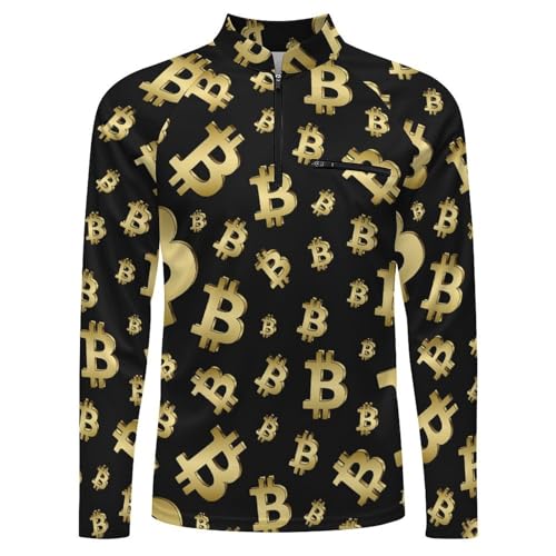Golden Bitcoin Men's Rash Guard Long Sleeves Quick Dry Fishing Workout Shirts with Zipper4