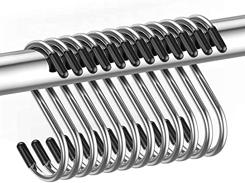 Image of S Hooks for Hanging - S Shaped Heavy Duty Stainless Steel S Type Cap Hook 3.25 Inch (4mm) Long Extension for Clothes, Wardrobe, Kitchenware, Office, Bathroom, Plants, Pots - Pack of 6 (Silver)