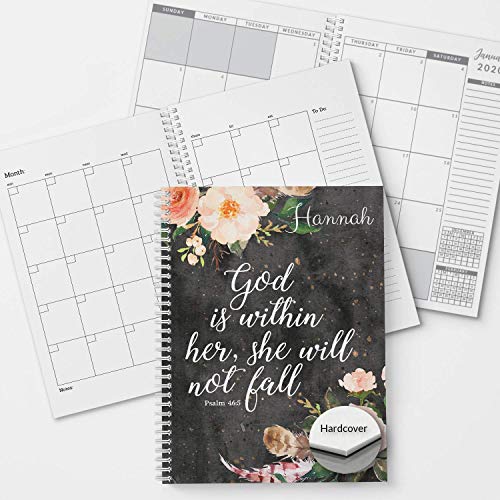 She Will Not Fall Personalized Religious Monthly and Weekly HARDCOVER Planner and Organizer, 1 full year, DATED or UNDATED OPTION, 5.5