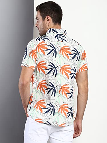 Image of Dennis Lingo Men's Floral Slim Fit Rayon Casual Shirt with Spread Collar & Half Sleeves