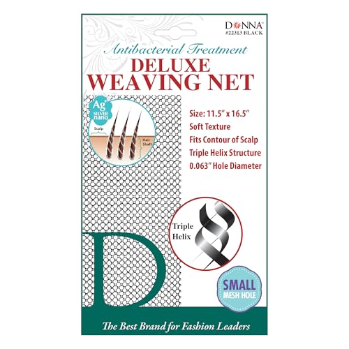 DONNA Deluxe Weaving Net – Small Hole Mesh Hair Net for Weaves & Sew-In Styles – Soft Stretch Triple Helix Design – Black, 11.5” x 16.5”