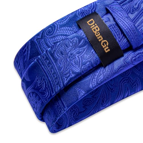 Image of DiBanGu Paisley Ties for Men Silk Necktie and Pocket Square Cufflinks Tie Clip Set Woven Classic Mens Tie for Wedding Party