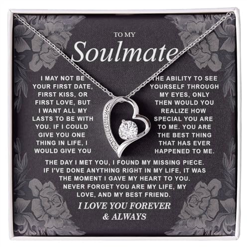 To My Soulmate Necklace Gift for Wife, Girlfriend, Fiancée - Anniversary, Valentine's Day Necklace Gifts Soul Mates Gift, Soulmate Jewelry Birthday Gifts From Husband Forever love Pendant