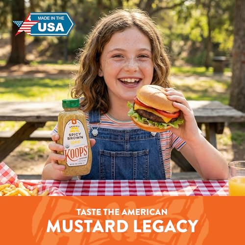 Image of Koops' Organic Spicy Brown Mustard - Bold and Brown Mustard Sauce, Gluten-Free, Kosher, USDA Certified Organic, Made in USA, From Quality Mustard Seeds - 12 Oz, Pack of 2