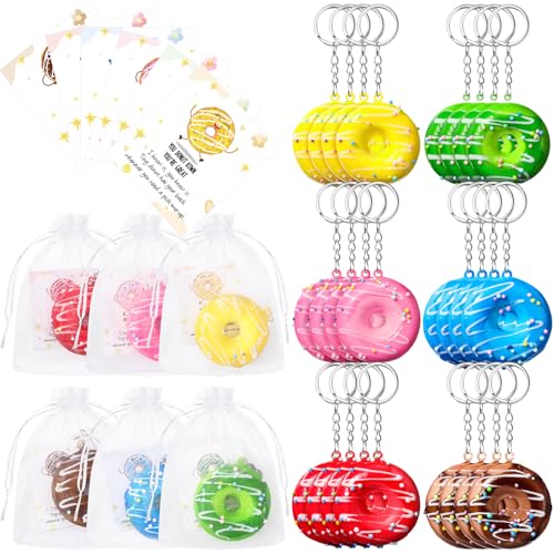 Cunno 24 Set Sweet Donut Party Favors, Cna Week Appreciation Gifts for Employee Coworker, Stress Ball Donut Keychain Bulk(Fresh Style)