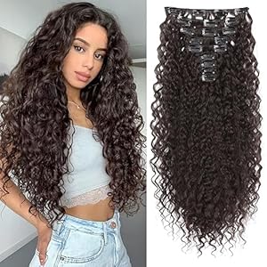LONAI Hair Extension,9PCS Brown 22″ Curly Clip in Hair Extensions LN002 Long Soft Thick Synthetic Hairpieces for Women-Dark Reddish Brown