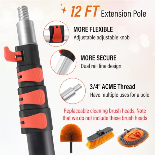 Image of 18FT High Window Cleaning Kit with Pole,2 in 1 Window Squeegee,3-12FT Professional Window Clean Pole Kit,2 Squeegee & 2 Microfibre Cloths,180Rotatable Squeegee for Indoor /Outdoor High Windows