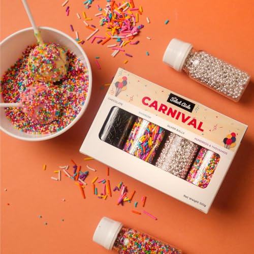 Image of The Select Aisle Carnival Sprinkles 100g | Themed Cake Sprinkles Combo Pack with Sugar Balls, Rainbow Confetti, Chips & Edible Cake Decoration Toppings