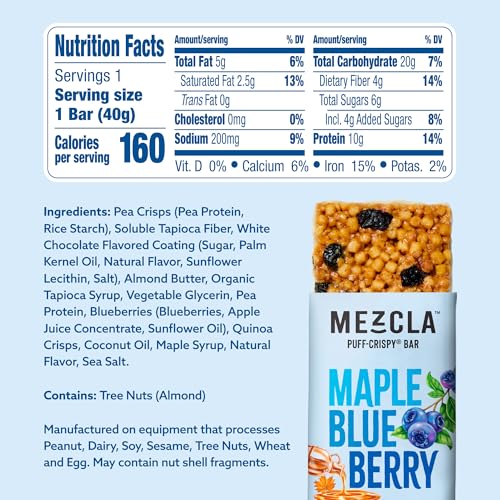 Mezcla Puff Crispy Protein Bars, Gluten Free & Vegan Protein Bars, 10g Protein, Alt for Crispy Rice Treat, Granola Bars & Breakfast Bars, Healthy Snacks for Adults, Maple Blueberry, 1 Count - image 2