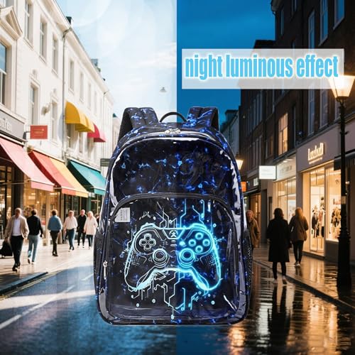 Jumpopack Clear Backpack Bookbag Heavy Duty TPU Clear Backpacks for School Transparent Backpacks See Through Backpack for Stadium Events,Luminous Gamepad - image 6