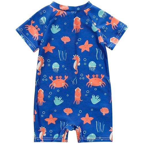 AIWUHE Boys One Piece Swimsuit Toddler Swimwear Rash Guard Suits Short Sleeve Zipper Bathing Suit UPF 50+ Beach Sunsuit 6M-3Y2