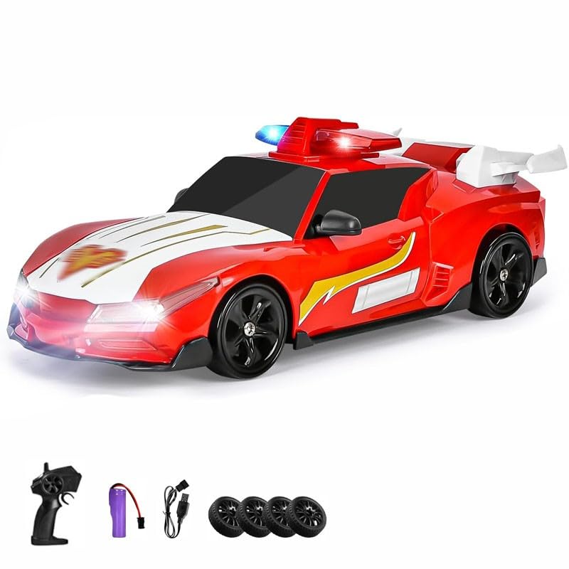Ttrzlrb Coche de Control Remoto Drift Car, Mini Drift Car, Mini Coche RC 4WD 1:24 con Luces LED, Coche de policía de Control Remoto para Adultos y niños