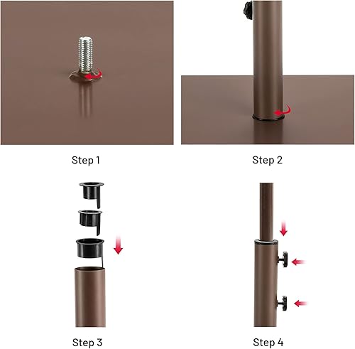 Miniatura 5 de Giantex Paraguas de patio con soporte base, luces LED solares de 11.5ft para exteriores y paraguas de acero de 50 libras con ruedas, 8 varillas de