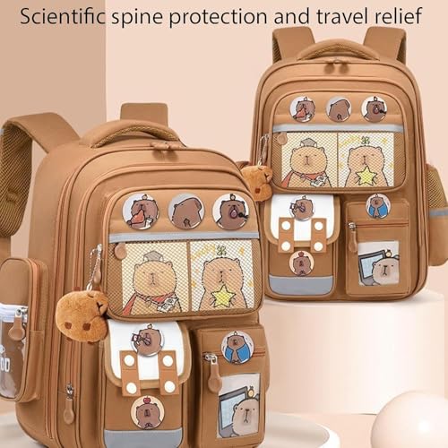 Capybara Backpack for Girls Boys, Widened Shoulder Straps, Ergonomic Design, Waterproof Fabric, Hollow and Breathable Design (Brown)3