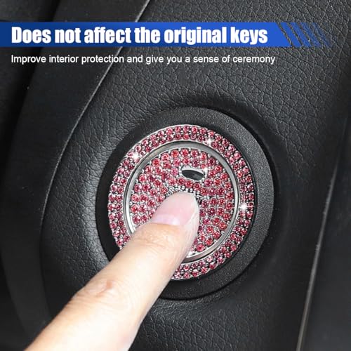 Image of Bling Crystal Car Engine Start Ring Sticker, Sparkling Rhinestone Push Start Button Decorative Cover, Anti-Scratch Key Ignition & Knob Bling Ring Car Interior Accessories for Women (Pink)