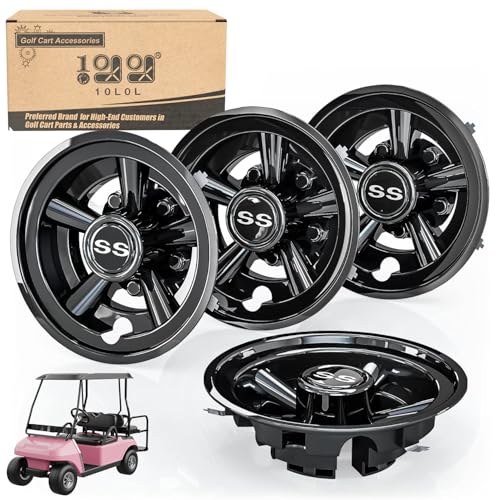 10L0L Golf Cart Wheel Covers Hub Caps for Yamaha EZGO Club Car - 8 Inch Snap-on Installation Black Set of 4