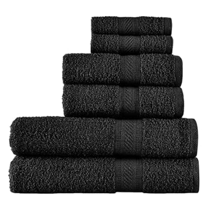 Sweet Needle - Handtücher-Set, Schwarz - 2 Badetücher, 2 Handtücher und 2 Waschlappen, täglicher Gebrauch, ringgesponnen, 100% Baumwolle, sehr saugfähig für Badezimmer, Dusche (6 Stück) – Bild 8