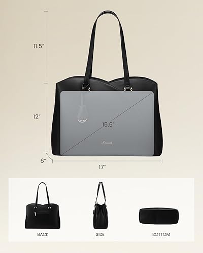 Miniatura 5 de LOVEVOOK Bolso de mano para laptop para mujeres, bolsos de trabajo, bolso para laptop para maestros, bolso de computadora de cuero, carteras Negro