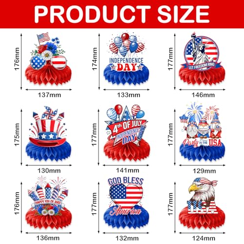 Image of 9PCS 4th of July Honeycomb Centerpieces Themed Birthday Party Decorations Fourth of July Independence Day Centerpiece Table Decoration Party Favors Decor Supplies Gifts for Boys Girls Men Women